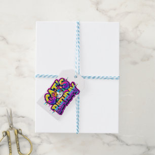 Etiquetas Para Regalos Cumpleaños del Gato Arcoíris Glitch