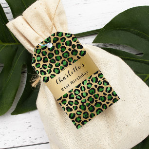 Etiquetas Para Regalos Cumpleaños del leopardo de oro verde esmeralda