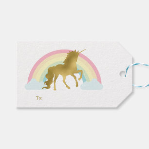 Etiquetas Para Regalos Cumpleaños del unicornio del oro
