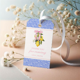 Etiquetas Para Regalos Cumpleaños elegante con lazo rosa y limón