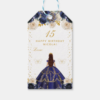 Etiquetas Para Regalos Cumpleaños Feliz Princesa Floral Azul Marino