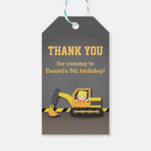 Etiquetas Para Regalos Cumpleaños Fiesta de Construcción Excavadora Niño