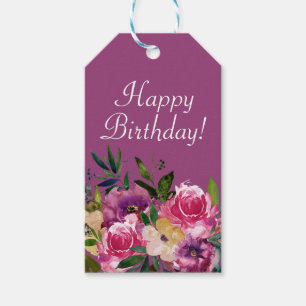 Etiquetas Para Regalos Cumpleaños Floral Rosa Purpura Amarillo Feliz Cump