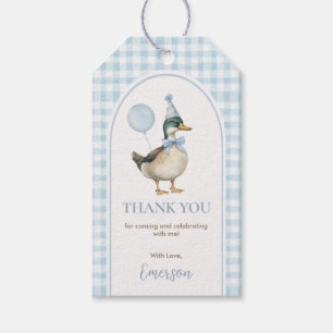 Etiquetas Para Regalos Cumpleaños Globo Baby Blue Gingham Un Pato Afortun
