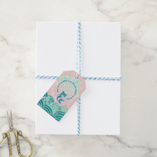 Etiquetas Para Regalos Cumpleaños Gracias Sirena Ola del Océano Rosa Verd