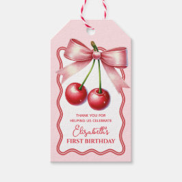 Etiquetas Para Regalos Cumpleaños número 1 de Coqueta Rosa Rojo y Cereza 