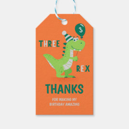 Etiquetas Para Regalos Cumpleaños número 3 de Dinosaurio Tres Rex