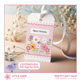 Etiquetas Para Regalos Cumpleaños personalizable con flores rosadas
