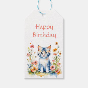 Etiquetas Para Regalos Cumpleaños personalizado de niña gatito