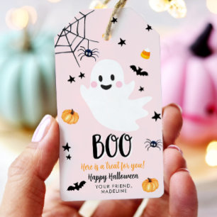 Etiquetas Para Regalos Cumpleaños rosa Spooktacular del fantasma lindo de