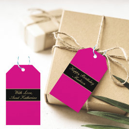 Etiquetas Para Regalos Cumpleaños Script Nombre Rosa Negro Dorado