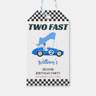 Etiquetas Para Regalos Cumpleaños Segundo de Dos Autos de Carreras Azules