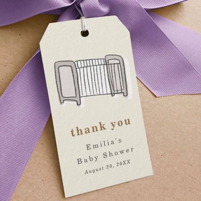 Etiquetas Para Regalos Cuna bebé Baby Shower Ilustracion recién nacido (Newborn illustration baby crib baby shower thank you favor gift tag.)