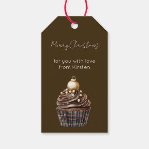 Etiquetas Para Regalos Cupcake de chocolate de cuadros escoceses con ador
