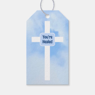 Etiquetas Para Regalos Curación de la Biblia de la Cruz Cristiana Azul Cl
