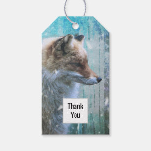 Etiquetas Para Regalos Curte Furry Fox en fondo azul grunge Gracias
