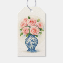 Etiquetas Para Regalos Custom Pink Roses in a Chinoiserie Vase