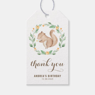Etiquetas Para Regalos Cute acuarela ardilla verde Wreath cumpleaños