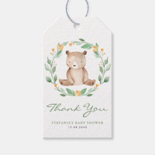 Etiquetas Para Regalos Cute acuarela Bear Greeneration Wreath Cumpleaños