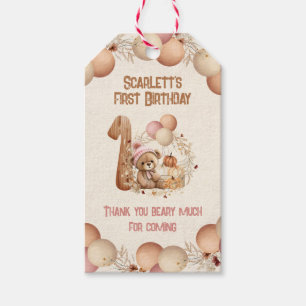 Etiquetas Para Regalos Cute Bear Fall Beary 1er cumpleaños Chica Gracias