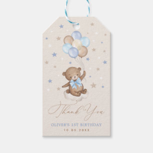 Etiquetas Para Regalos Cute Blue Brown Bear Balloons Cumpleaños Gracias