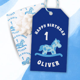 Etiquetas Para Regalos Cute Blue Rocking Horse Boy 1º cumpleaños