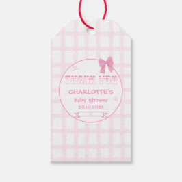Etiquetas Para Regalos Cute Bow Pastel Rosa Gingham Baby Shower