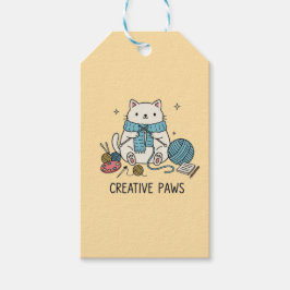 Etiquetas Para Regalos Cute Cat Knitting Creative Paws Yellow Stationery