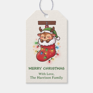 Etiquetas Para Regalos Cute Chibi Reno Calcetín Navidad