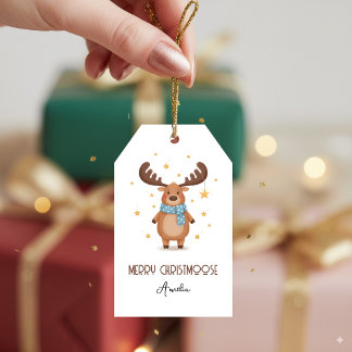 Etiquetas Para Regalos Cute Christmoose Moose with Stars Merry Christmas
