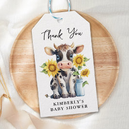 Etiquetas Para Regalos Cute Cow Sunflowers Moderno Simple Farm Baby Showe