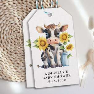 Etiquetas Para Regalos Cute Cow Sunflowers Sencillo Farm Baby Shower Mode