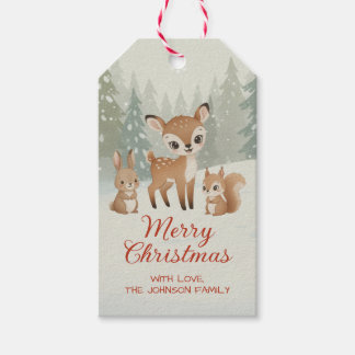 Etiquetas Para Regalos Cute Deer and Woodland Animals Merry Christmas