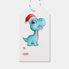 Etiquetas Para Regalos Cute dinosaurio Santa Hat niños Navidades rojos az