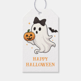 Etiquetas Para Regalos Cute Fantasma con Lazo y Calabaza | Halloween 