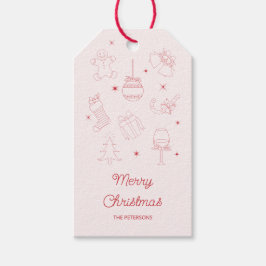 Etiquetas Para Regalos Cute Fun Pink Red Hand Drawn Christmas