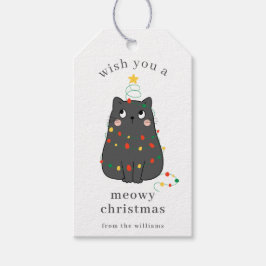 Etiquetas Para Regalos Cute Gray Cat Meowy Christmas Custom Holiday