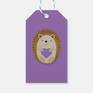 Etiquetas Para Regalos Cute Hedgehog con un corazón morado