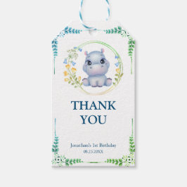 Etiquetas Para Regalos Cute Hipopótamo Flor Wreath Cumpleaños Gracias