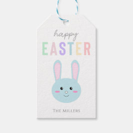 Etiquetas Para Regalos Cute Kawaii Bunny Blue Feliz Pascua Moderna