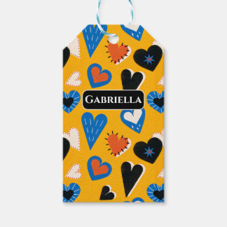 Etiquetas Para Regalos Cute Personalized Mustard Hearts Pattern