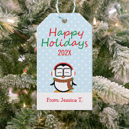 Etiquetas Para Regalos Cute pingüino Happy Holidays Gift Tag