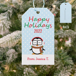 Etiquetas Para Regalos Cute pingüino Happy Holidays Gift Tag