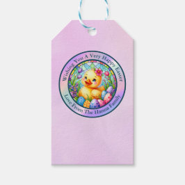 Etiquetas Para Regalos Cute Pollito de Pascua, Flores y Huevos Coloridos