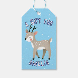 Etiquetas Para Regalos Cute Reindeer Snowflakes Kid`s Name Christmas