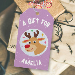 Etiquetas Para Regalos Cute Reindeer Snowflakes Kid`s Name Christmas