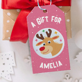 Etiquetas Para Regalos Cute Reindeer Snowflakes Kid`s Name Christmas