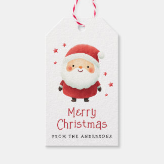 Etiquetas Para Regalos Cute Santa Claus stars Merry Christmas family name