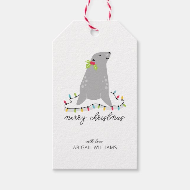 Etiquetas Para Regalos Cute Seal Navidad (Anverso)