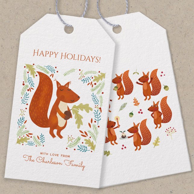 Etiquetas Para Regalos Cute Squirrel Felices Fiestas Personalizadas (Fun Squirrel personalized holiday gift tag)